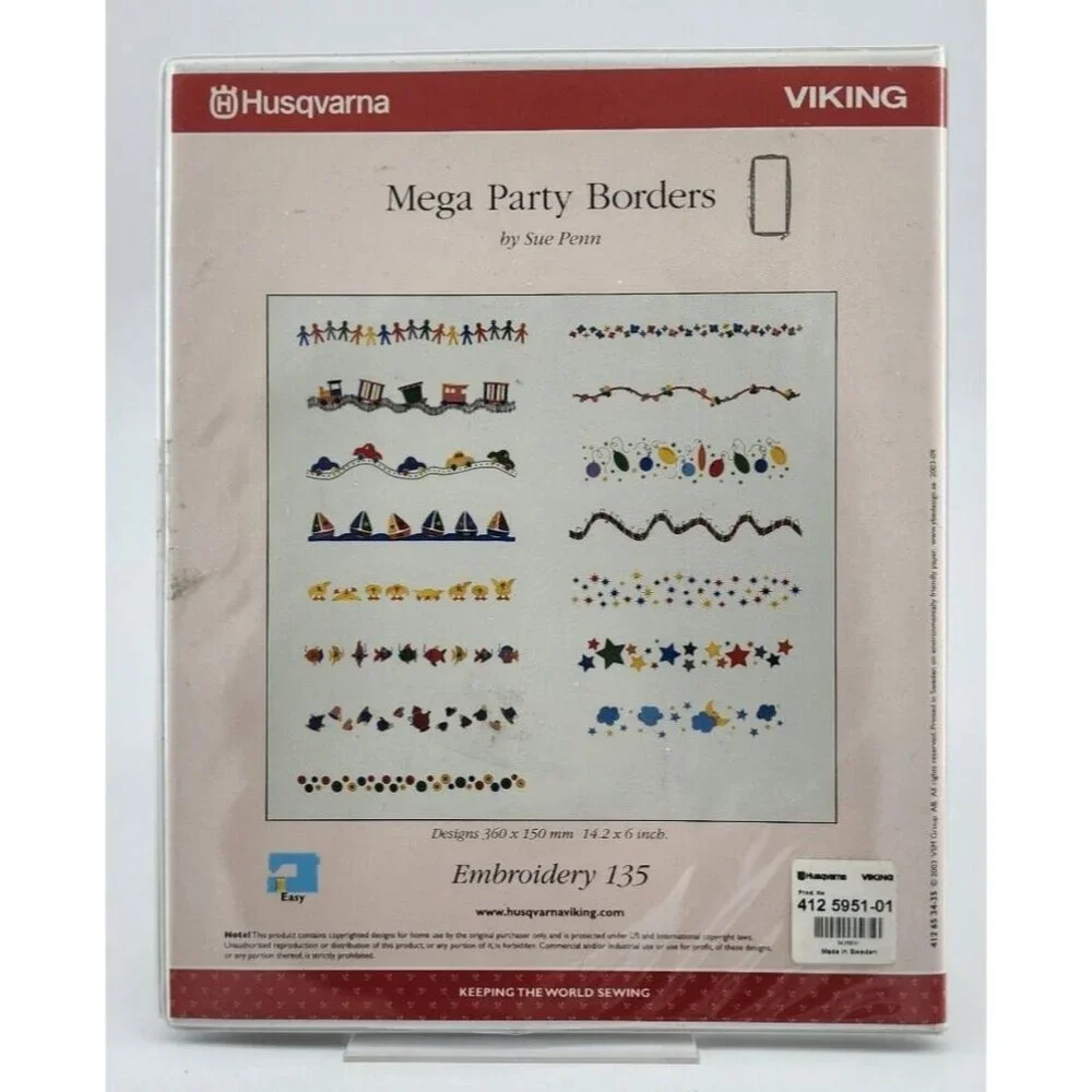 Mega Party Borders‎ Embroidery Designs Disk 135 for  Husqvarna Viking Designer 1